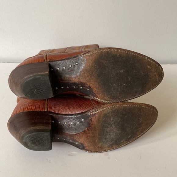 VINTAGE Justin brown cognac leather western cowboy boots - Picture 9 of 10